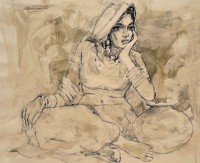 Moazzam Ali, Woman With Pitcher Series, 20 x 24 Inch, Watercolor on Paper, Figurative Painting, AC-MOZ-115